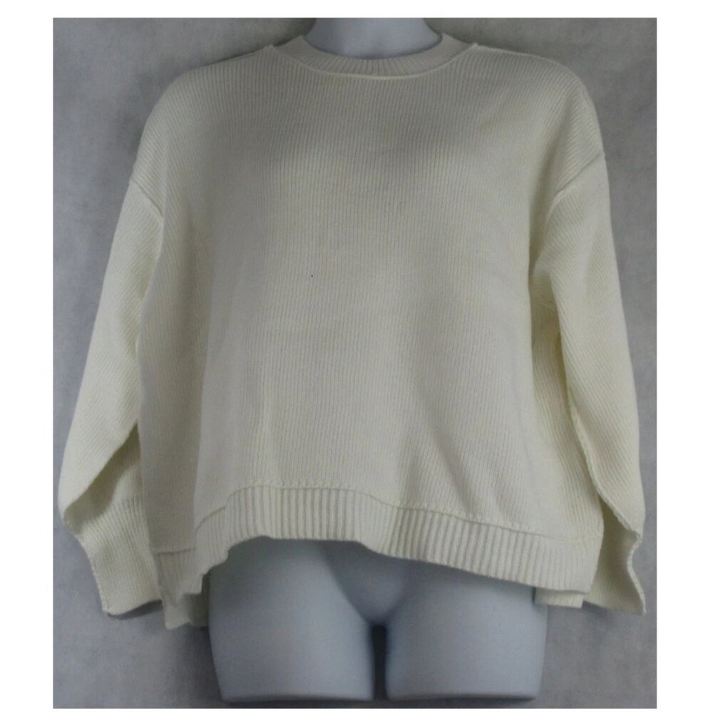 And Now This Women's Plus Size Front Seams Pullover Sweater, White, 3X
